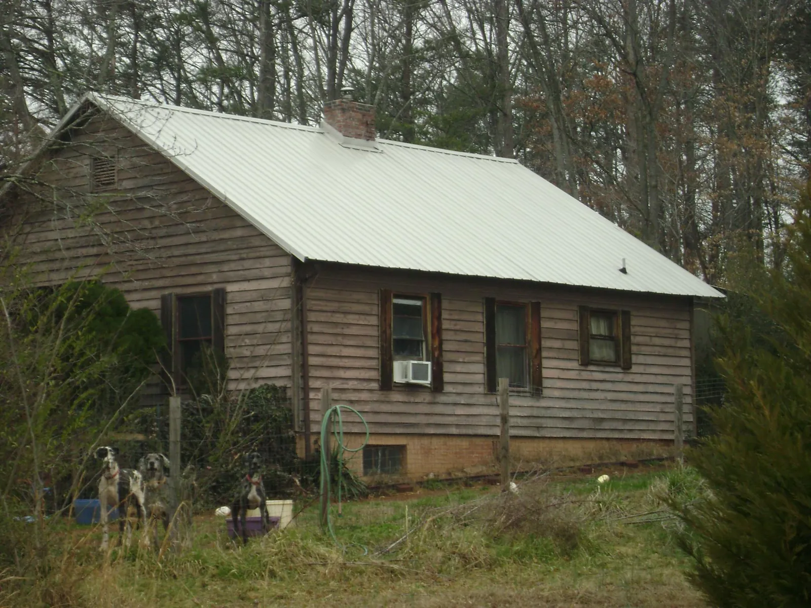 White metal roof on an old wood sided farmhouse, from a Asphalt Shingle Roof Repair job in Rushville